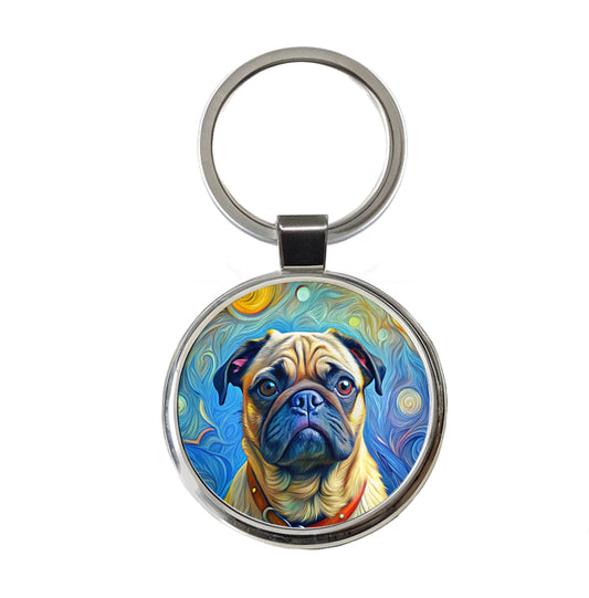 Pug Dog Expressionism Art Round Metal Keychain