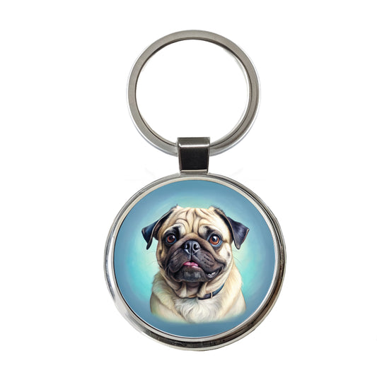 Pug Dog Illustration Round Metal Keychain