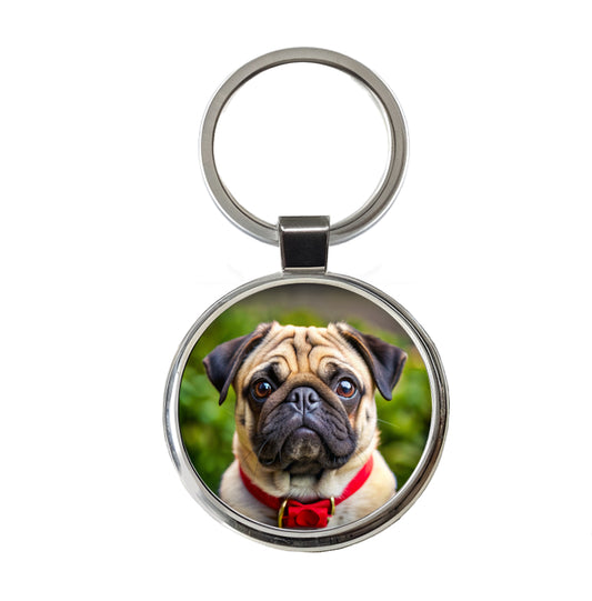 Pug Dog Photo Round Metal Keychain