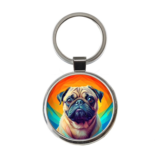 Pug Dog Pop Art Round Metal Keychain