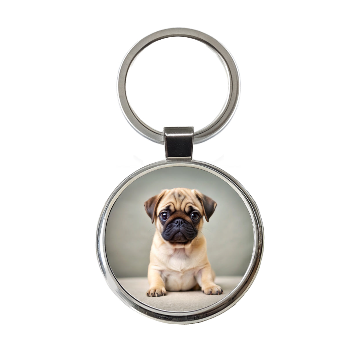 Pug Dog Puppy Photo Round Metal Keychain