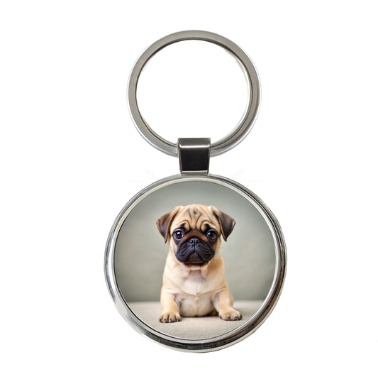 Pug Dog Puppy Photo Round Metal Keychain