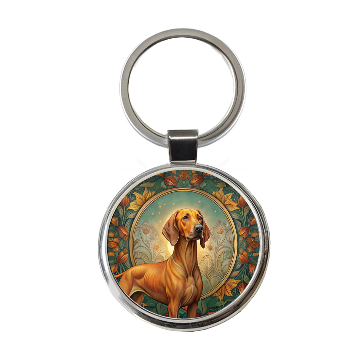 Rhodesian Ridgeback Dog Art Nouveau Round Metal Keychain