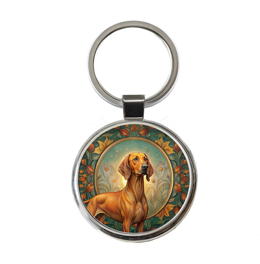 Rhodesian Ridgeback Dog Art Nouveau Round Metal Keychain