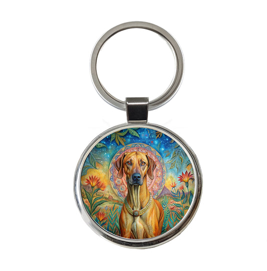 Rhodesian Ridgeback Dog Bohemian Art Round Metal Keychain