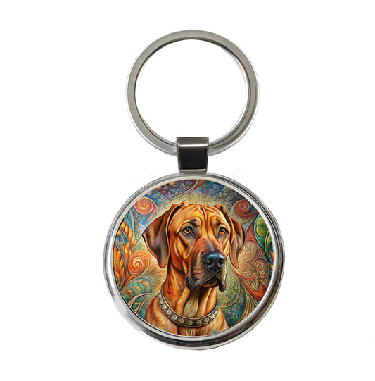 Rhodesian Ridgeback Dog French Bohemian Art Round Metal Keychain