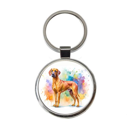 Rhodesian Ridgeback Dog Watercolor Style Round Metal Keychain