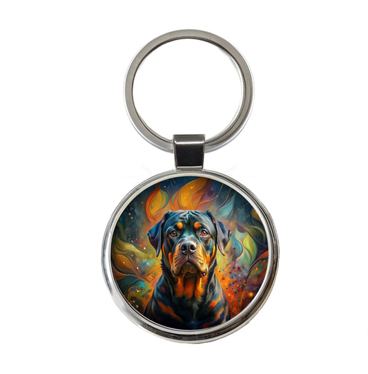 Rottweiler Dog Abstract Art Round Metal Keychain