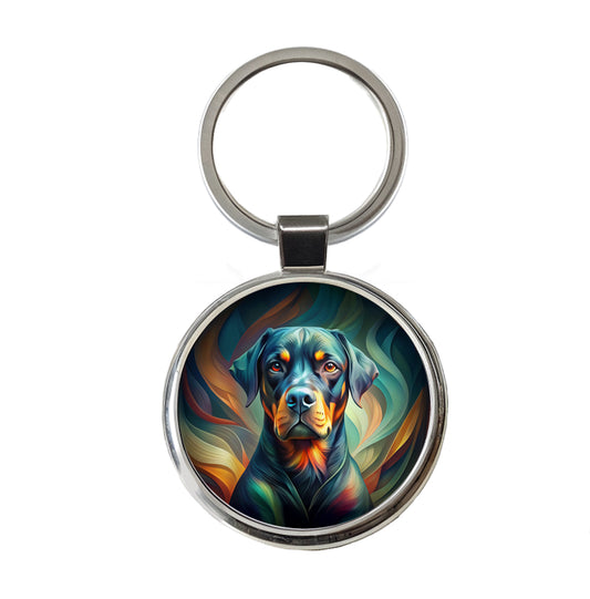 Rottweiler Dog Abstract Stylized Art Round Metal Keychain
