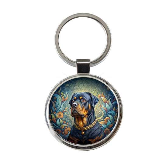 Rottweiler Dog Art Nouveau Round Metal Keychain
