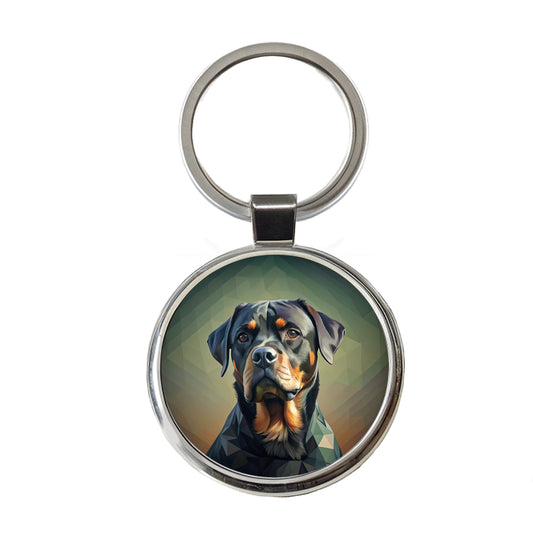 Rottweiler Dog Contemporary Art Round Metal Keychain