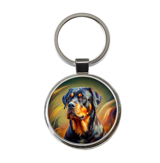 Rottweiler Dog Expressionism Art Round Metal Keychain