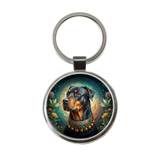 Rottweiler Dog French Bohemian Art Round Metal Keychain