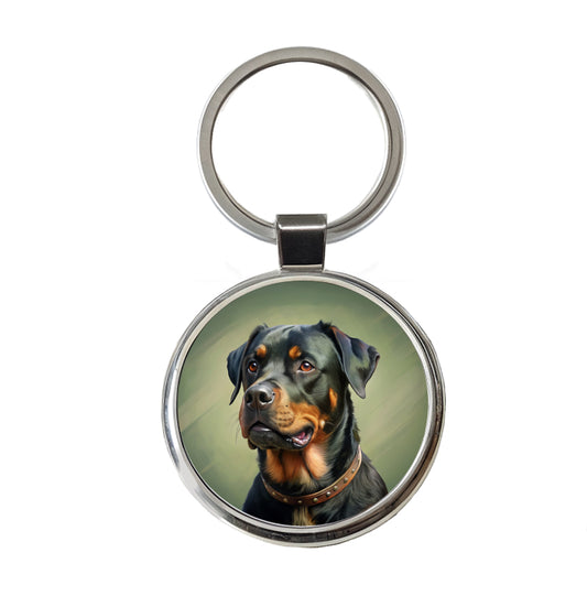 Rottweiler Dog Illustration Round Metal Keychain