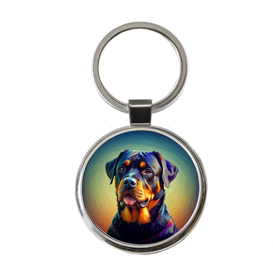 Rottweiler Dog Pop Art Round Metal Keychain
