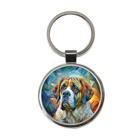 Saint Bernard Dog Abstract Art Round Metal Keychain