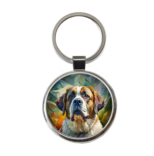Saint Bernard Dog Contemporary Art Round Metal Keychain