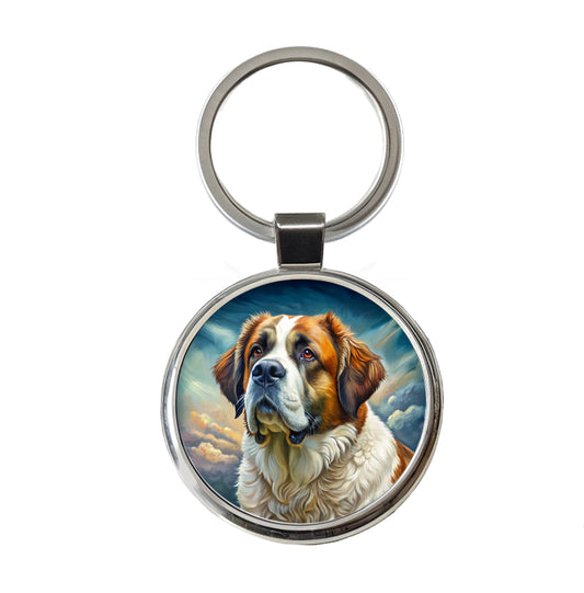 Saint Bernard Dog Illustration Round Metal Keychain