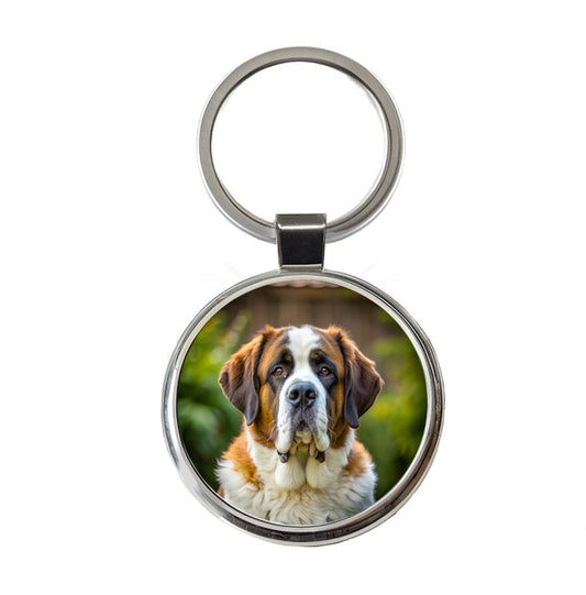 Saint Bernard Dog Photo Round Metal Keychain