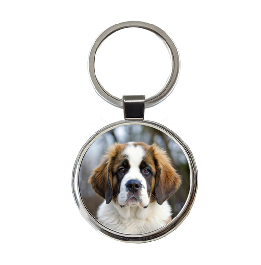 Saint Bernard Dog Puppy Photo Round Metal Keychain