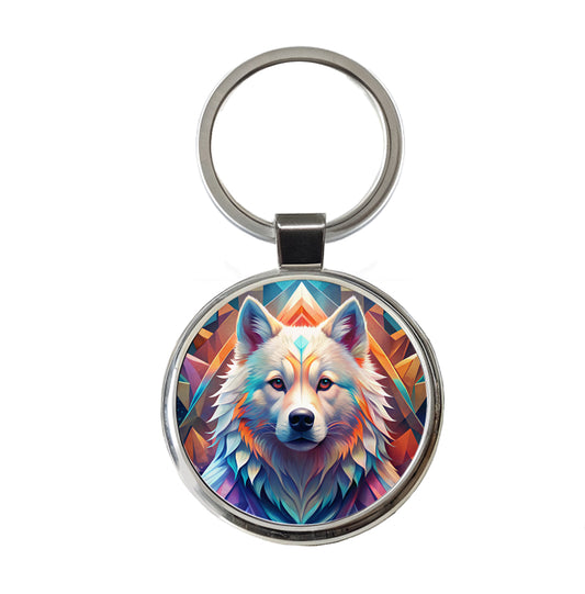 Samoyed Dog Abstract Stylized Art Round Metal Keychain