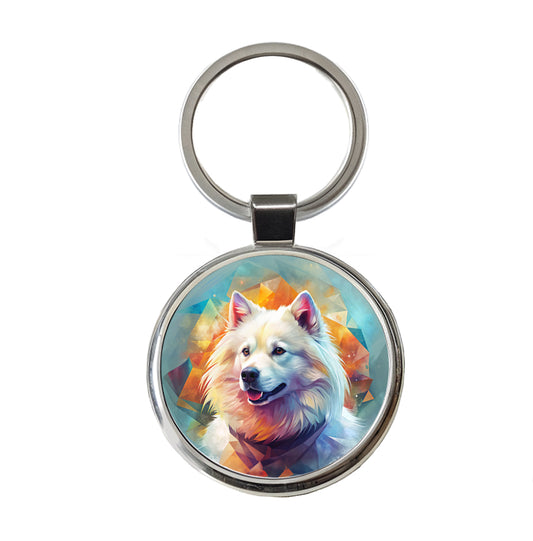 Samoyed Dog Contemporary Art Round Metal Keychain