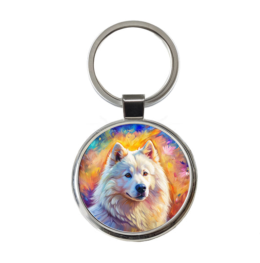 Samoyed Dog Expressionism Art Round Metal Keychain