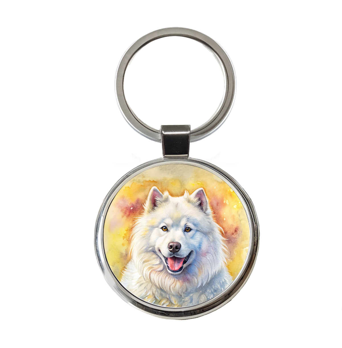 Samoyed Dog Illustration Round Metal Keychain