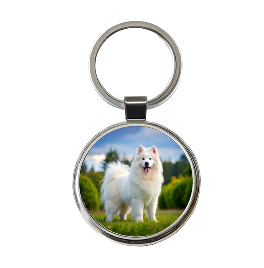 Samoyed Dog Photo Round Metal Keychain