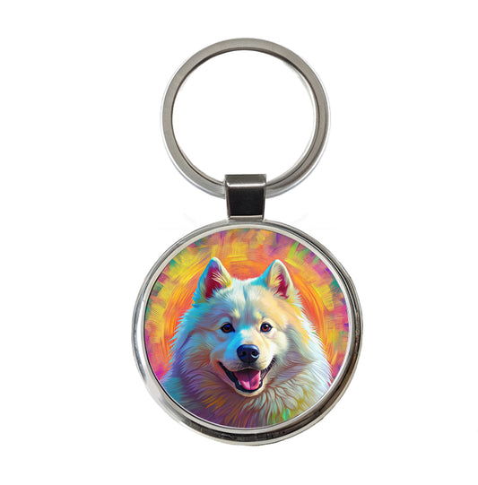 Samoyed Dog Pop Art Round Metal Keychain