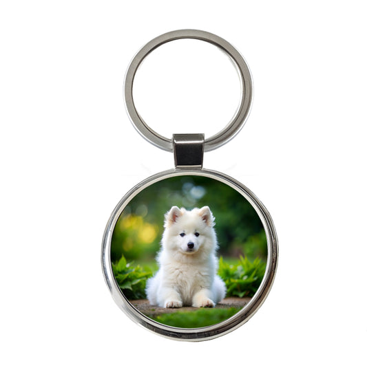 Samoyed Dog Puppy Photo Round Metal Keychain