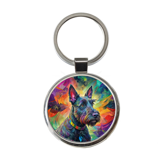Scottish Terrier Dog Abstract Art Round Metal Keychain