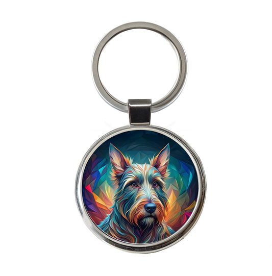 Scottish Terrier Dog Abstract Stylized Art Round Metal Keychain