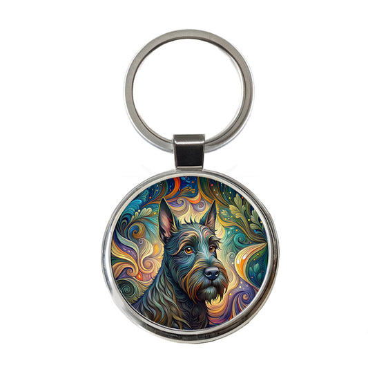 Scottish Terrier Dog Art Nouveau Round Metal Keychain