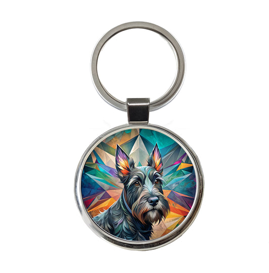 Scottish Terrier Dog Contemporary Art Round Metal Keychain
