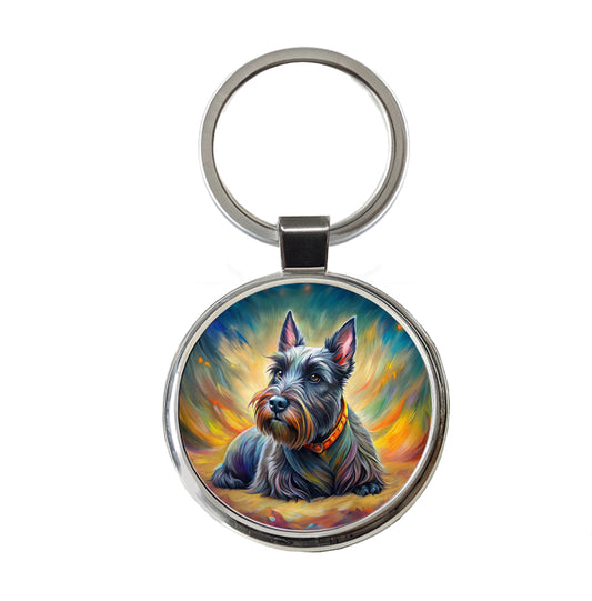Scottish Terrier Dog Illustration Round Metal Keychain
