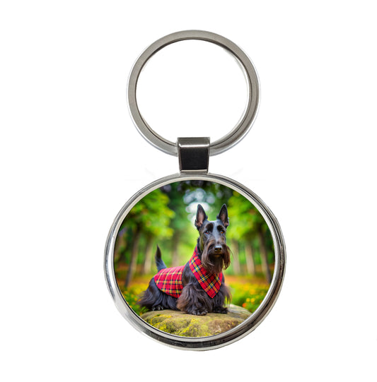 Scottish Terrier Dog Photo Round Metal Keychain