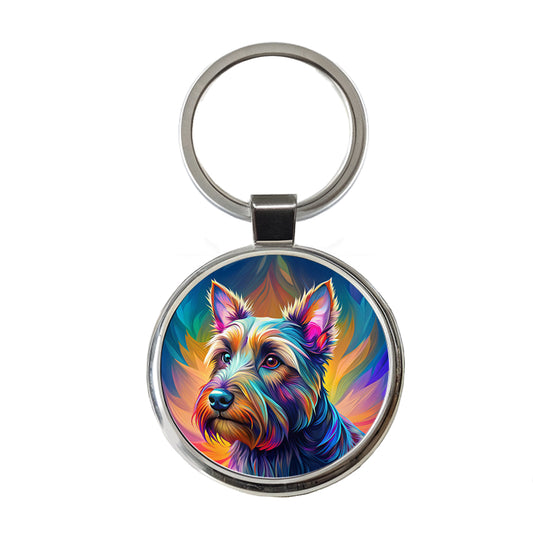 Scottish Terrier Dog Pop Art Round Metal Keychain