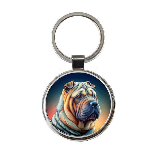 Shar Pei Dog Art Nouveau Round Metal Keychain