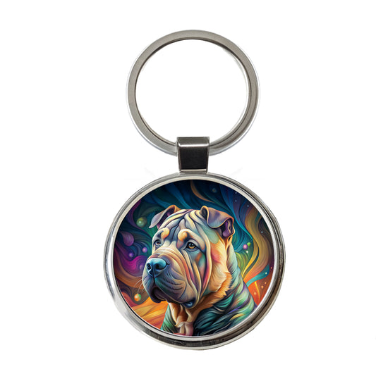 Shar Pei Dog Contemporary Art Round Metal Keychain