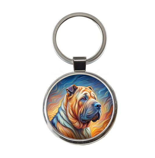 Shar Pei Dog Expressionism Art Round Metal Keychain