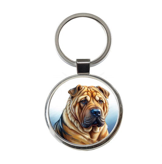 Shar Pei Dog Illustration Round Metal Keychain