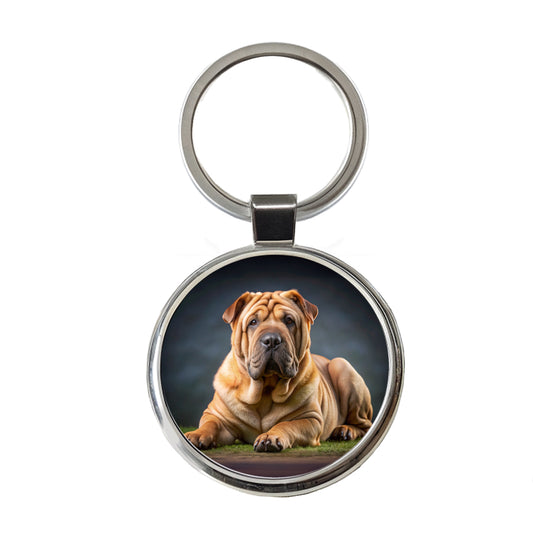 Shar Pei Dog Photo Round Metal Keychain