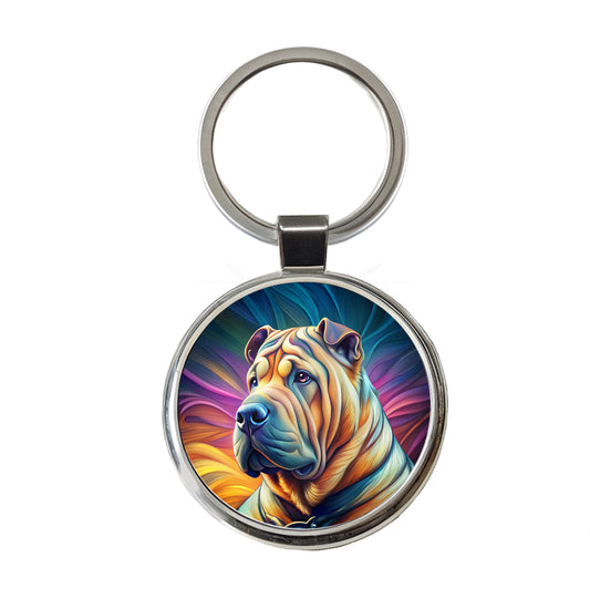 Shar Pei Dog Pop Art Round Metal Keychain