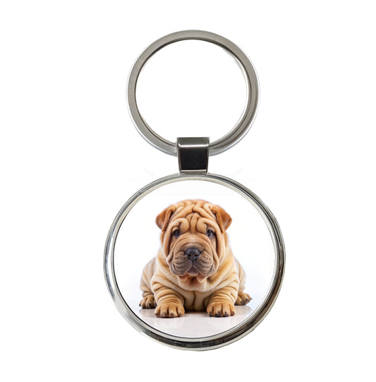 Shar Pei Dog Puppy Photo Round Metal Keychain