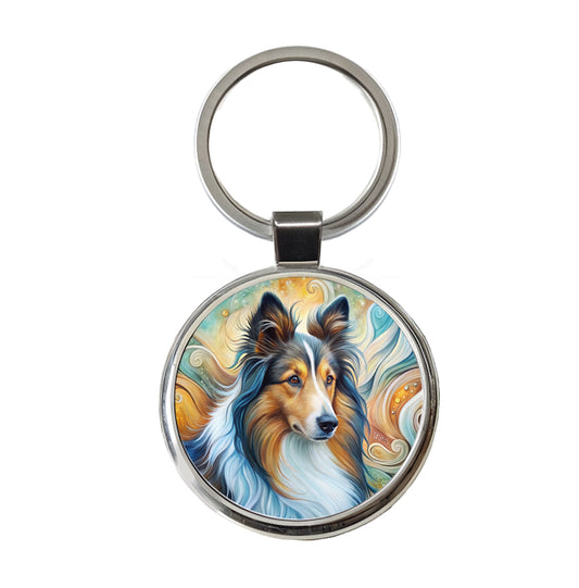 Shetland Sheepdog Sheltie Dog Abstract Art Round Metal Keychain