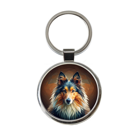 Shetland Sheepdog Sheltie Dog Abstract Stylized Art Round Metal Keychain