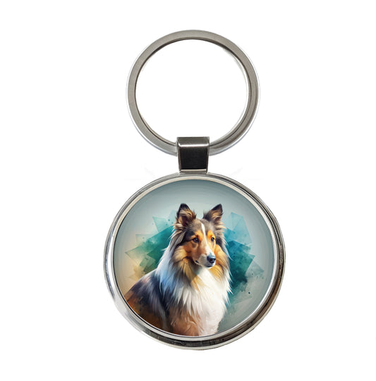 Shetland Sheepdog Sheltie Dog Contemporary Art Round Metal Keychain