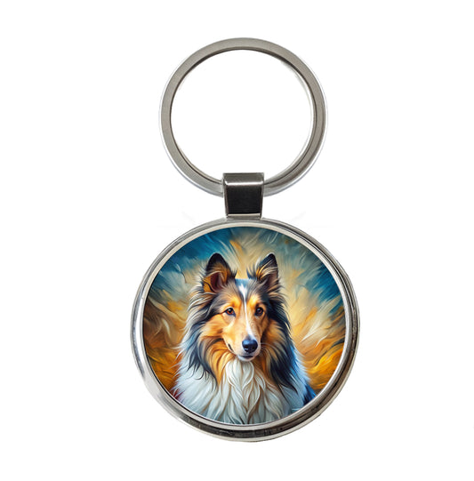 Shetland Sheepdog Sheltie Dog Expressionism Art Round Metal Keychain