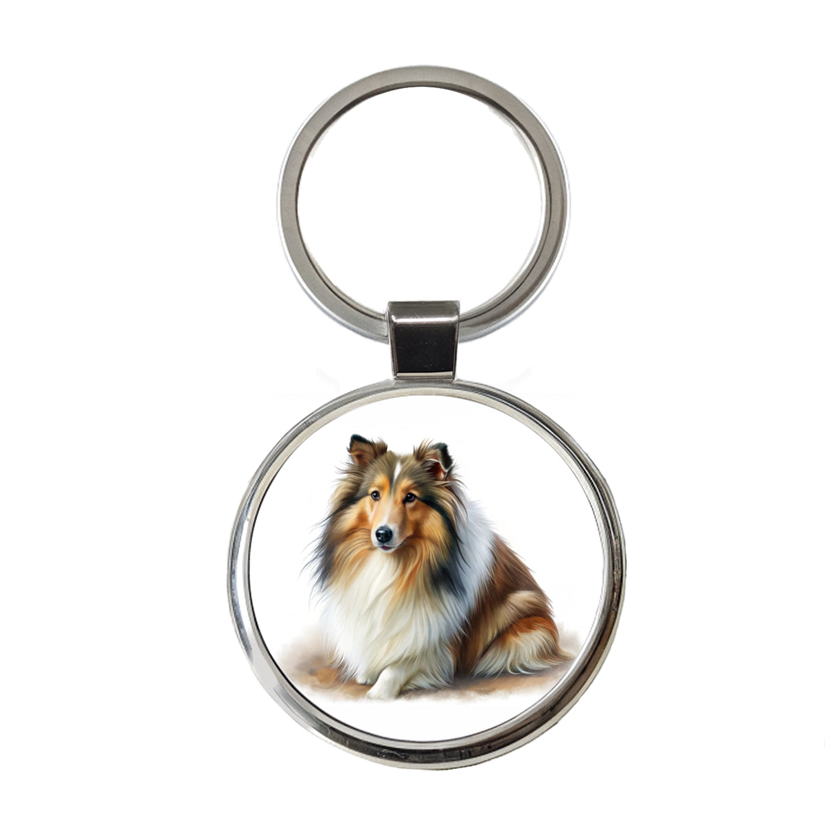 Shetland Sheepdog Sheltie Dog Illustration Round Metal Keychain
